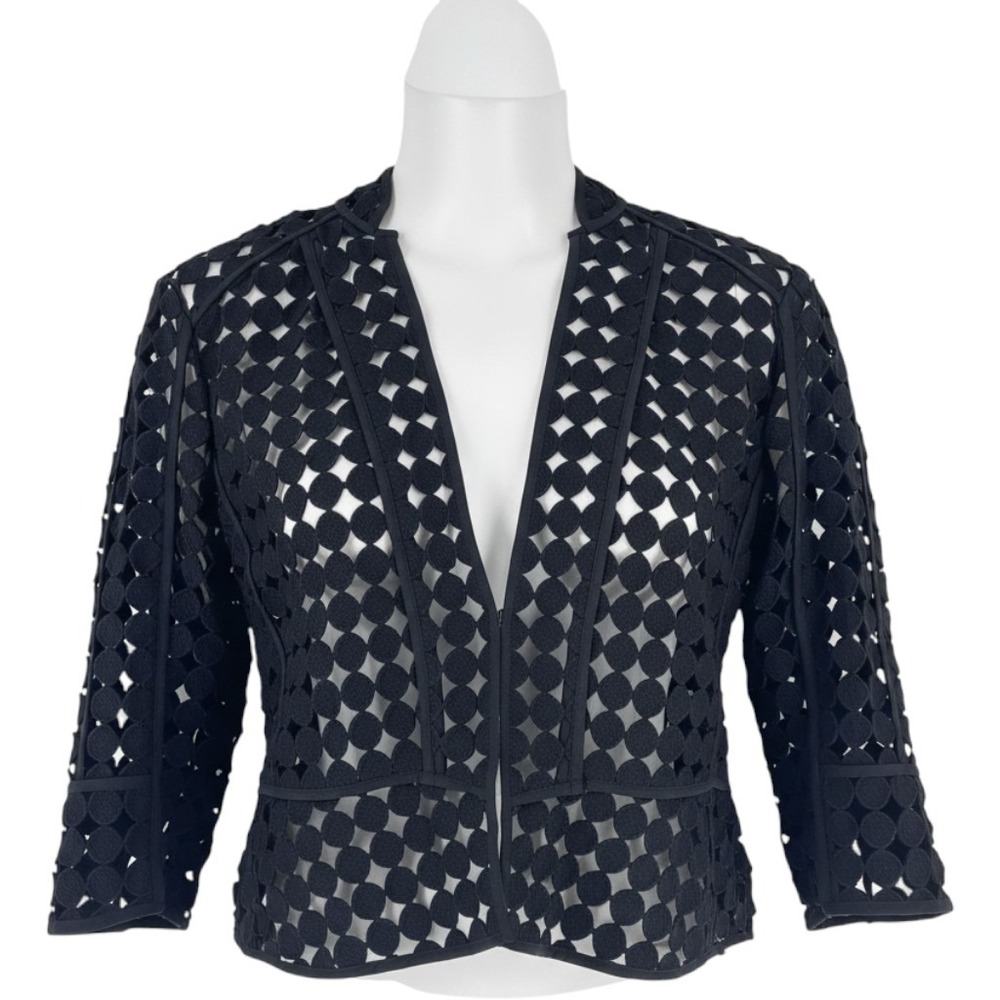 White House Black Market Lace Crop Jacket Women 14 Black Cotton NWT Geometric